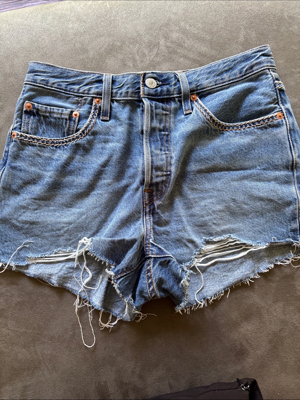 Levi 501 Light Blue Distressed High-Rise Jean Shorts